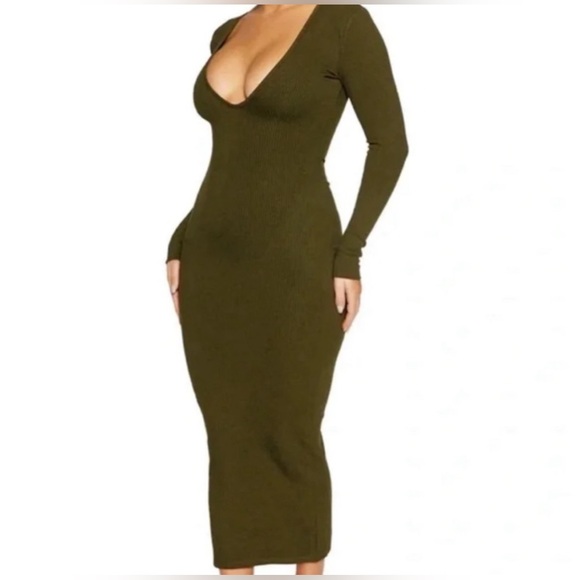 NWT Olive Green So Very Snatched Midi Maxi NAKED WARDROBE BodyCon Dress S - Picture 2 of 7